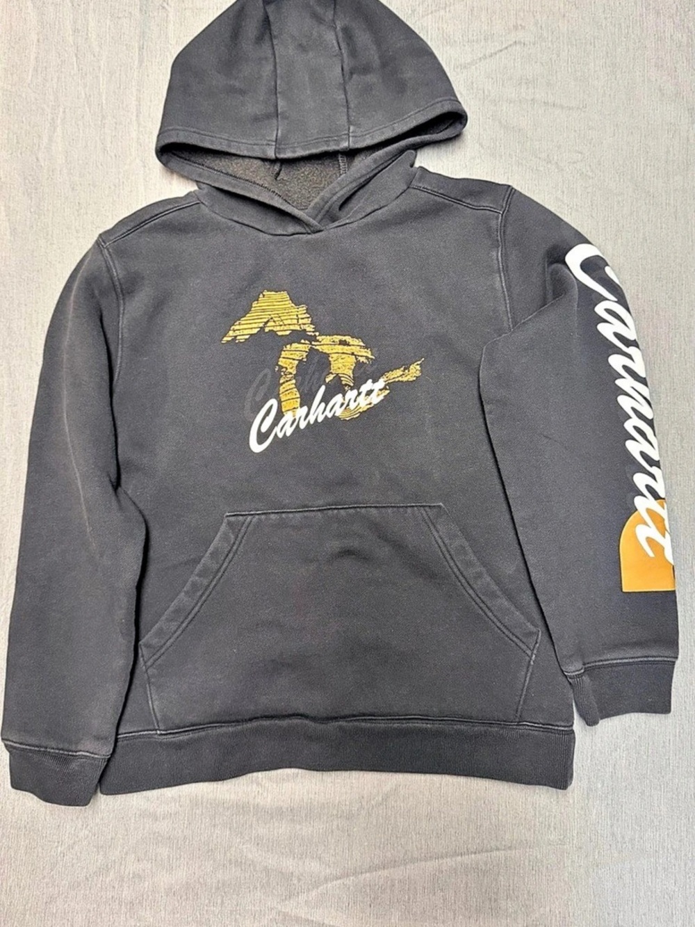 Carhartt Youth Large 14-16 Michigan Great Lakes Graphic Pullover Hoodie Black